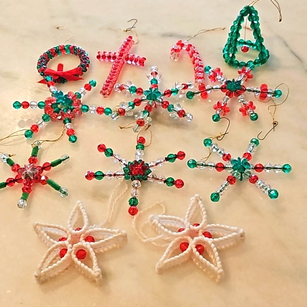 LOT OF 12 VINTAGE BEADED CHRISTMAS ORNAMENTS